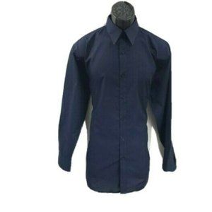 Daniel Ellissa Men's Dress Shirt Navy Bue Convertible Cuffs Size 15.5 34/35